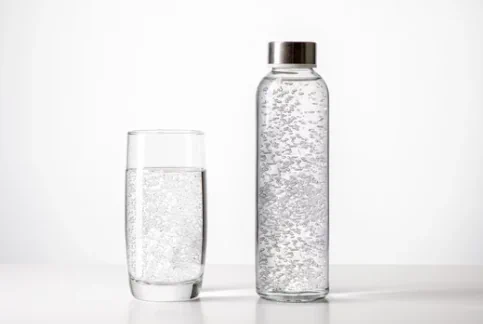 Carbonated Water Glass and Bottle